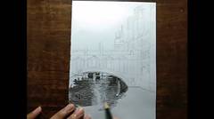 Drawing river and bridge with pencil | Menggambar Sungai dan Jembatan dengan pensil