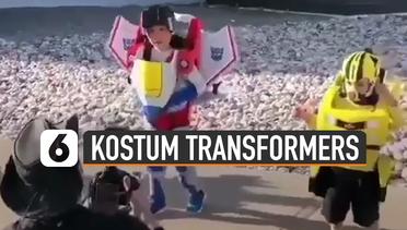 Keren, Bocah Gunakan Kostum Seperti Robot Transformers