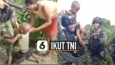 Viral Anak Kecil Nangis Ingin Ikut Anggota TNI