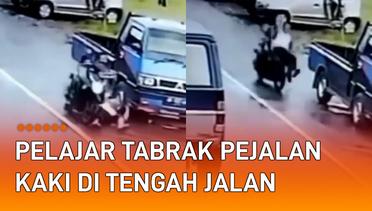 Tak Siap Berkendara, Pelajar Tabrak Pejalan Kaki di Tengah Jalan Terekam CCTV