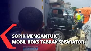 Hati-Hati! Sopir Mengantuk, Mobil Boks Tabrak Separator Bus TransJakarta