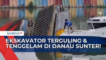 Hilang Keseimbangan & Terguling saat Mengeruk Lumpur, Ekskavator Tenggelam di Danau Sunter!