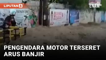 Detik-detik Pengendara Motor Terseret Banjir di Bandung