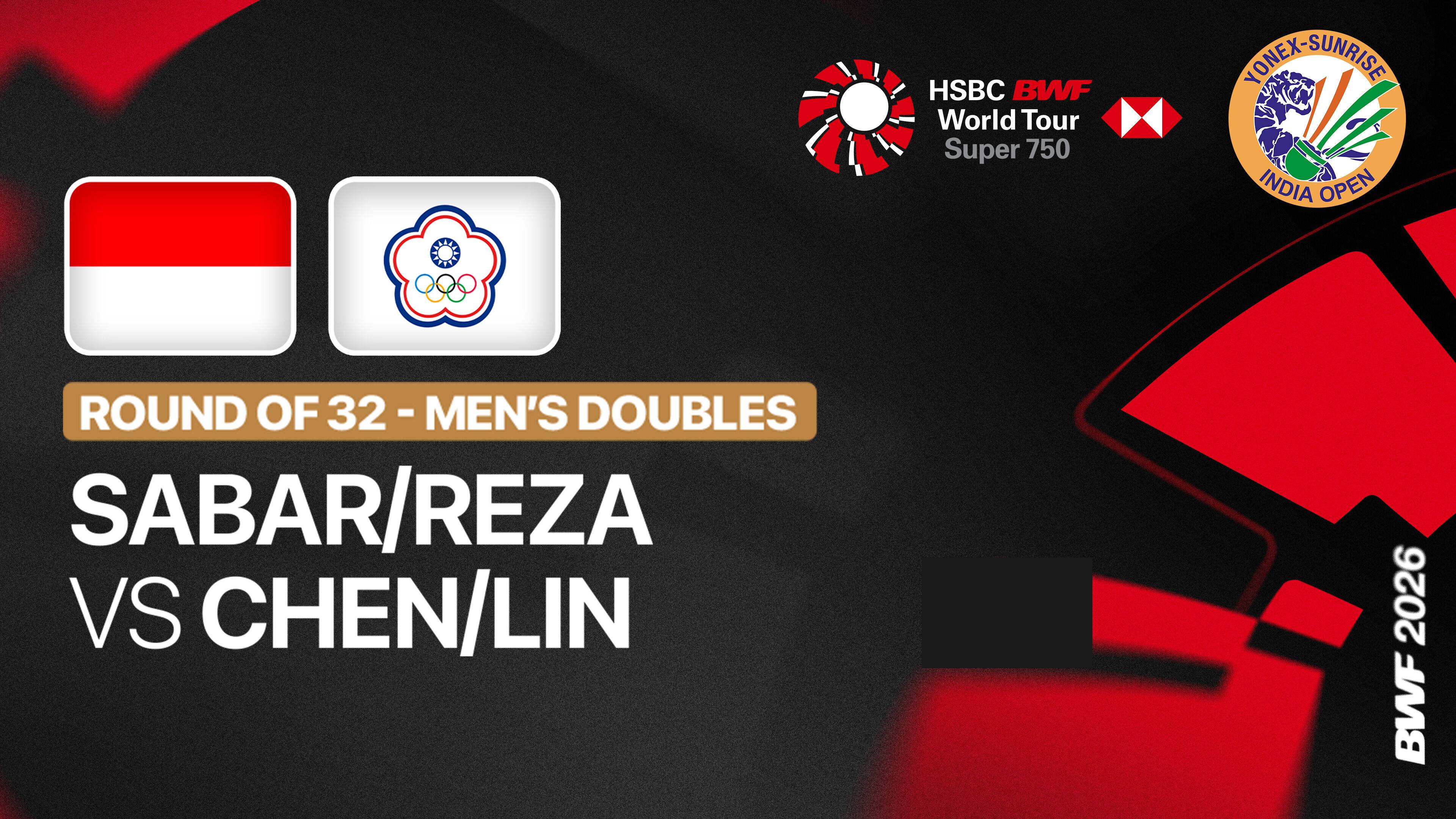 Sabar Karyaman Gutama/Moh Reza Pahlevi Isfahani (INA) vs Chen Zhi Ray/Lin Yu Chieh (TPE) - Men's Doubles Round of 32 | YONEX-SUNRISE India Open 2026