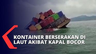 Kapal Tongkang Bocor Akibat Diterjang Ombak, 13 Kontainer Berserakan di Perairan Selat Malaka!