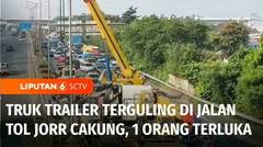 Waspada! Sopir Mengantuk, Truk Trailer Terguling di Jalan Tol Jorr Cakung | Liputan 6