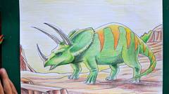 Cara Cepat Menggambar Dinosaurus dengan Pensil Warna