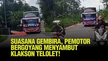 Suasana Seru di Jalur Pedesaan, Bus Main Telolet Bikin Antusias Pemotor di Tengah Jalan!