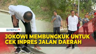 Momen Presiden Jokowi Membungkuk untuk Cek Inpres Jalan Daerah di Penajam Paser Utara