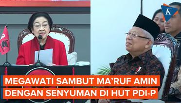 Senyum Sambut Ma'ruf Amin di HUT PDI-P, Megawati: Yang Bersedia Hadir