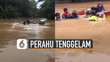 Detik-Detik Perahu Tenggelam Saat Evakuasi Banjir