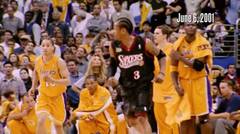 On June 6, 2001 Allen Iverson uses his trademark crossover drible against Tyronn Lue