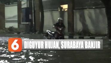 Surabaya Banjir Akibat Diguyur Hujan Deras, Motor dan Mobil Nyaris Tenggelam