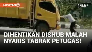 Ngeri! Petugas Dishub Nyaris Dilindas Truk yang Paksa Lalui Jembatan Achmad Amins Samarinda