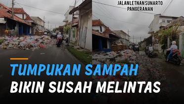 Tumpukan Sampah di Jalanan Bangkalan Madura, Buat Kendaraan Bermotor Susah Melintas