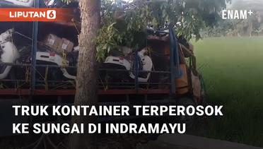 Truk Kontainer Bermuatan Motor Terperosok ke Sungai di Jalur Pantura Widasari, Indramayu