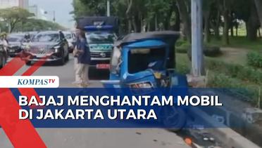 Diduga Sopir Mengantuk, Sebuah Bajaj Hantam Mobil di Jakarta Utara