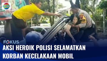 Akibat Ban Mobil Pecah, Aksi Heroik Polisi Selamatkan Korban Kecelakaan di Semarang | Fokus