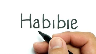 belajar cara menggambar pak BJ Habibie dari kata Habibie