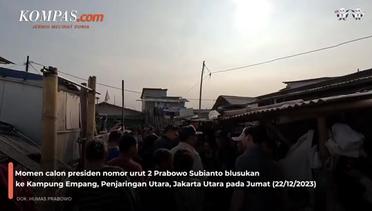 Momen Prabowo Disambut Anak-anak Saat Blusukan ke Kampung Empang