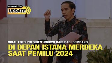 Liputan6 Update: Viral Foto Presiden Jokowi Bagi Bagi Sembako di Depan Istana Merdeka saat Pemilu 2024