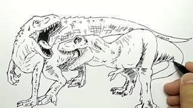 cara menggambar dinosaurus indominus rex vs T-rex dengan mudah / how to  draw dinosaur | Vidio