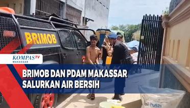 Brimob Dan PDAM Makassar Salurkan Air Bersih
