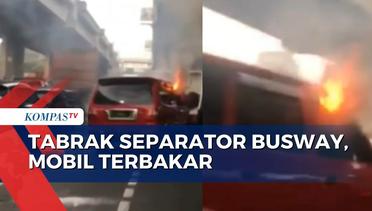 Usai Tabrak Separator Transjakarta di Matraman, Minibus Terbakar Saat Diderek!