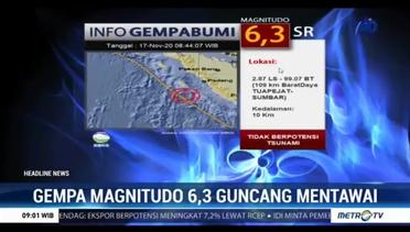 Gempa Magnitudo 6,3 Guncang Mentawai