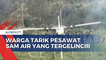 Warga Bantu Evakuasi Badan Pesawat SAM Air yang Tergelincir di Lapangan Terbang Melawak Beoga