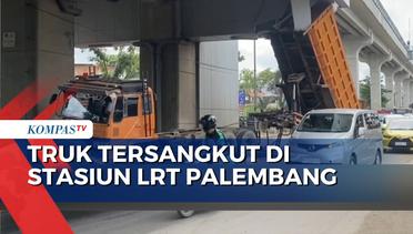 Truk Tersangkut di Stasiun LRT Palembang Sebabkan Kemacetan Hingga Kerusakan Bangunan
