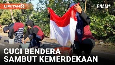 Sambut HUT Kemerdekaan Indonesia, Warga Boyolali Cuci Bendera di Tengah Jalan!