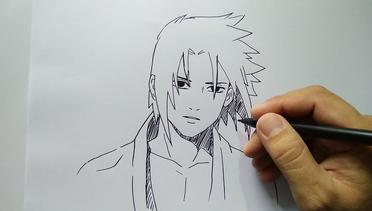 cara menggambar sasuke dari manga naruto dengan mudah