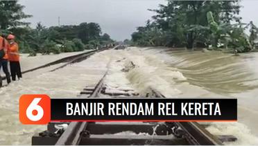 Banjir Rendam Rel Kereta dari Stasiun Lemah Abang hingga Stasiun Kedunggedeh | Liputan 6
