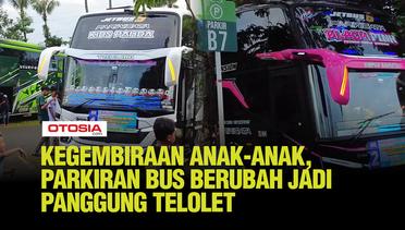 Suasana Seru di Parkiran Bus, Anak-Anak Berjoget Asyik Sambut Klakson Telolet
