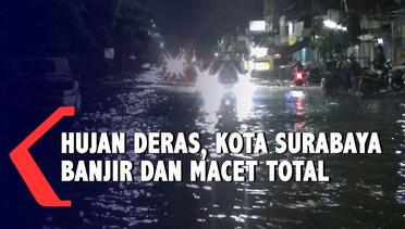 Hujan Deras Surabaya Banjir dan Macet Total