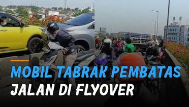 Ngeri, Mobil Tabrak Pembatas Jalan Di Flyover