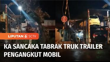 KA Sancaka Jurusan Yogyakarta-Surabaya Tabrak Truk Trailer Pengangkut Mobil di Mojokerto | Liputan 6