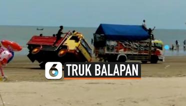 Truk Balapan Sampai Terguling di Pantai Cemara Tuban