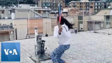 Italian Women Play Tennis Across Rooftops