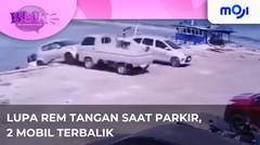 Lupa pasang rem tangan ketika parkir, 2 mobil terbalik di dermaga | Moji