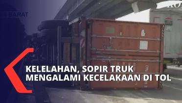 Hilang Kendali, Truk Terguling di Jalan Tol Jakarta-Cikampek