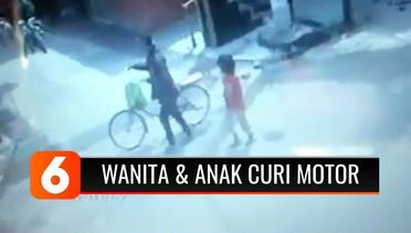 Wanita Terekam CCTV Curi Sepeda Motor Sambil Bawa Anak Kecil | Liputan 6