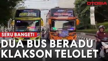 Aksi Unik Dua Bus, Saling Beradu Klakson Telolet di Tengah Jalan!