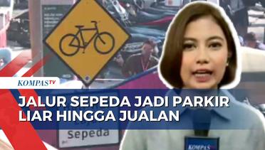 Miris! 'Stick Cone' Jalur Sepeda di Jakarta Diserobot Parkir Liar hingga Pedagang Kaki Lima