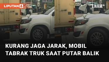 Kurang Jaga Jarak, Mobil Tabrak Truk Saat Putar Balik