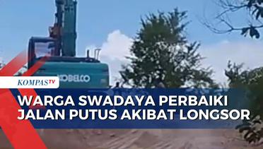 Sewa Alat Berat, Warga Gotong-Royong Perbaiki Jalan Longsor Lintas Lamteuba Aceh Besar