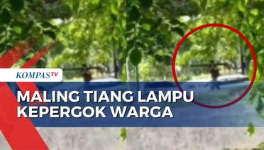 Kepergok! Pencuri Tiang Lampu Taman di Kelapa Gading Terekam Kamera Warga