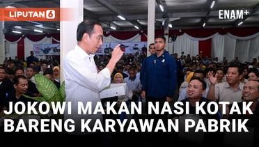 Presiden Jokowi Makan Nasi Kotak Bersama Karyawan Pabrik di Sidoarjo