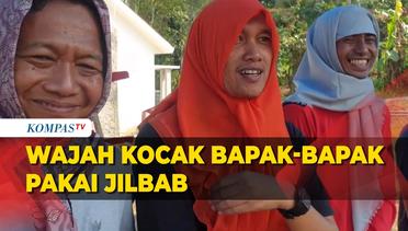 Begini Ekspresi Bapak-bapak yang Kesulitan saat Lomba Pasang Jilbab di Lampung